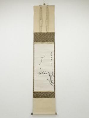 大正～昭和頃　作家物　梅画賛　肉筆紙本掛軸（保護箱）